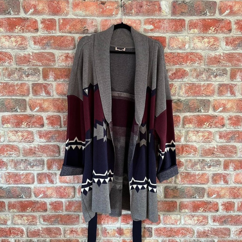 Womens Burgundy and Grey Cardigan